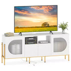 Mobile TV Bianco con Stazione di Ricarica, Ante Scanalate e 2 Cassetti, Adatto per TV fino a 70"