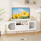 Mobile TV Bianco con Stazione di Ricarica, Ante Scanalate e 2 Cassetti, Adatto per TV fino a 70"