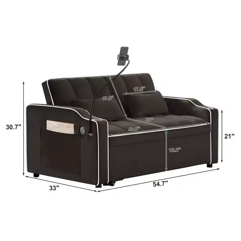 Divano Letto Estraibile in Velluto, Nero/Marrone/Rosa, 2 Posti