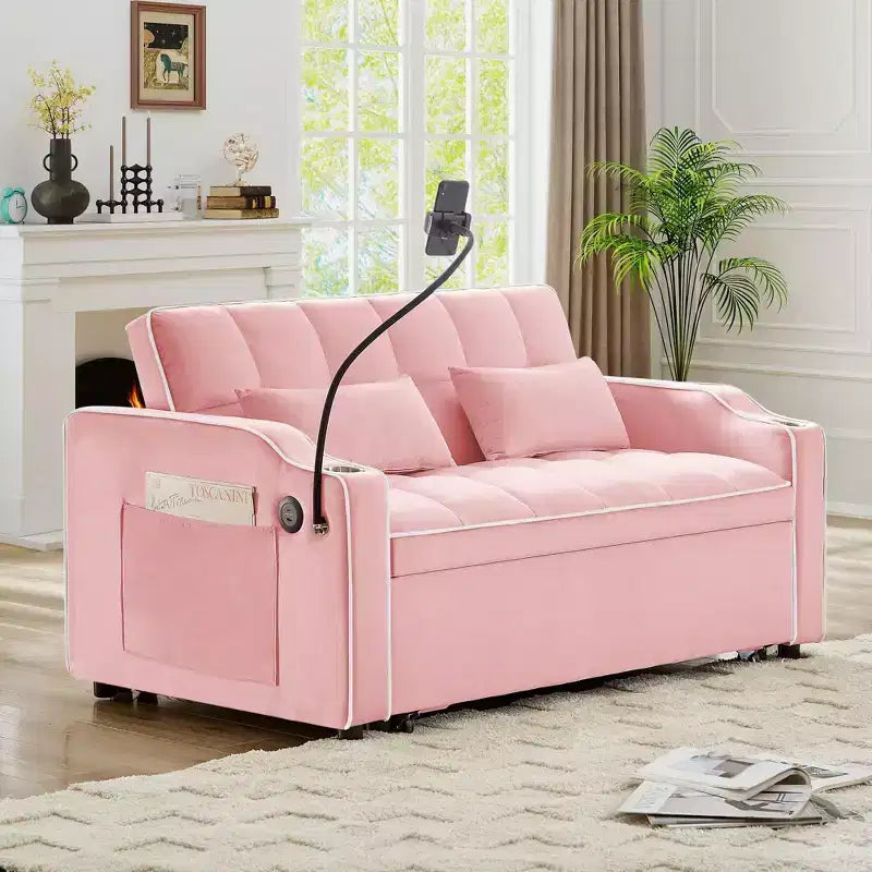 Divano Letto Estraibile in Velluto, Nero/Marrone/Rosa, 2 Posti