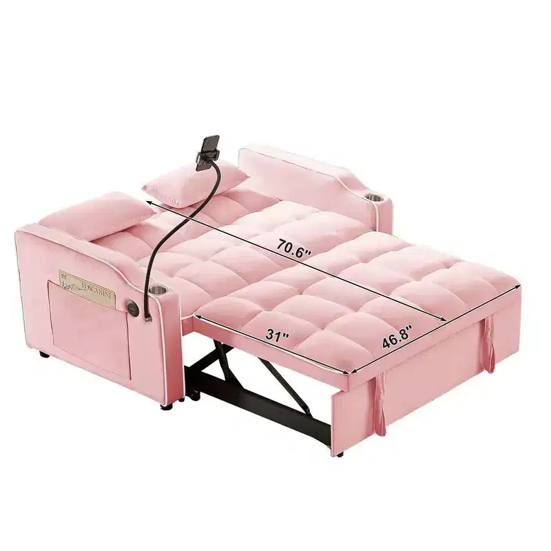 Divano Letto Estraibile in Velluto, Nero/Marrone/Rosa, 2 Posti