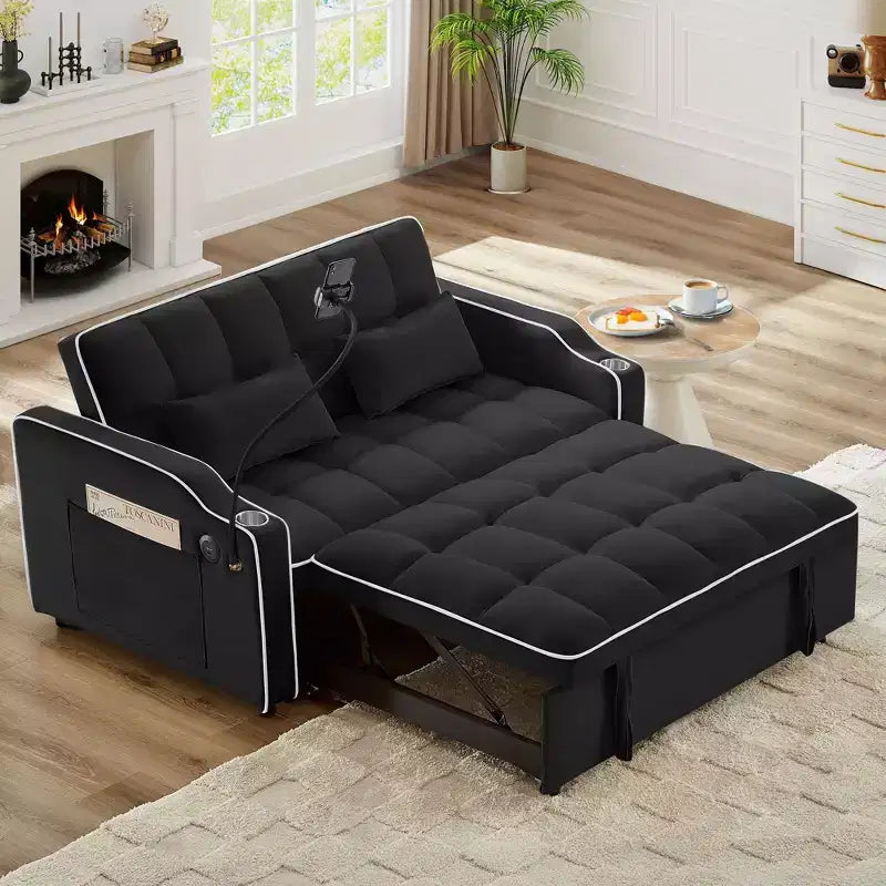 Divano Letto Estraibile in Velluto, Nero/Marrone/Rosa, 2 Posti