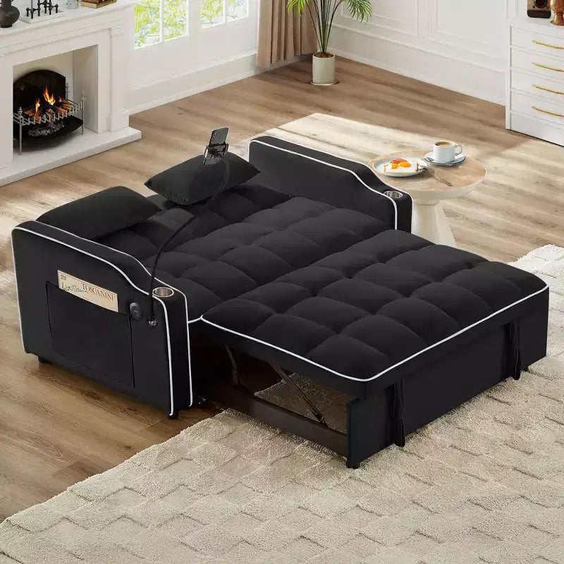 Divano Letto Estraibile in Velluto, Nero/Marrone/Rosa, 2 Posti
