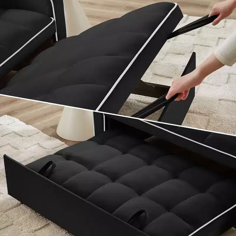 Divano Letto Estraibile in Velluto, Nero/Marrone/Rosa, 2 Posti