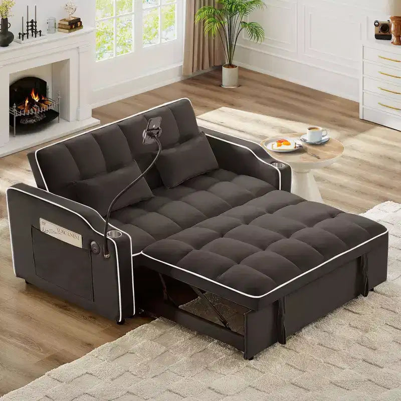 Divano Letto Estraibile in Velluto, Nero/Marrone/Rosa, 2 Posti