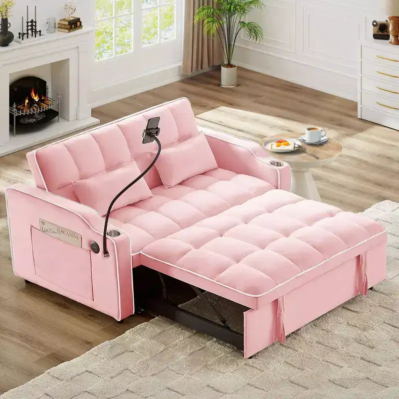 Divano Letto Estraibile in Velluto, Nero/Marrone/Rosa, 2 Posti