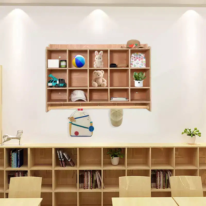 Mensola organizer in legno marrone da parete con scarpiera e ganci – Fino a 10 bambini