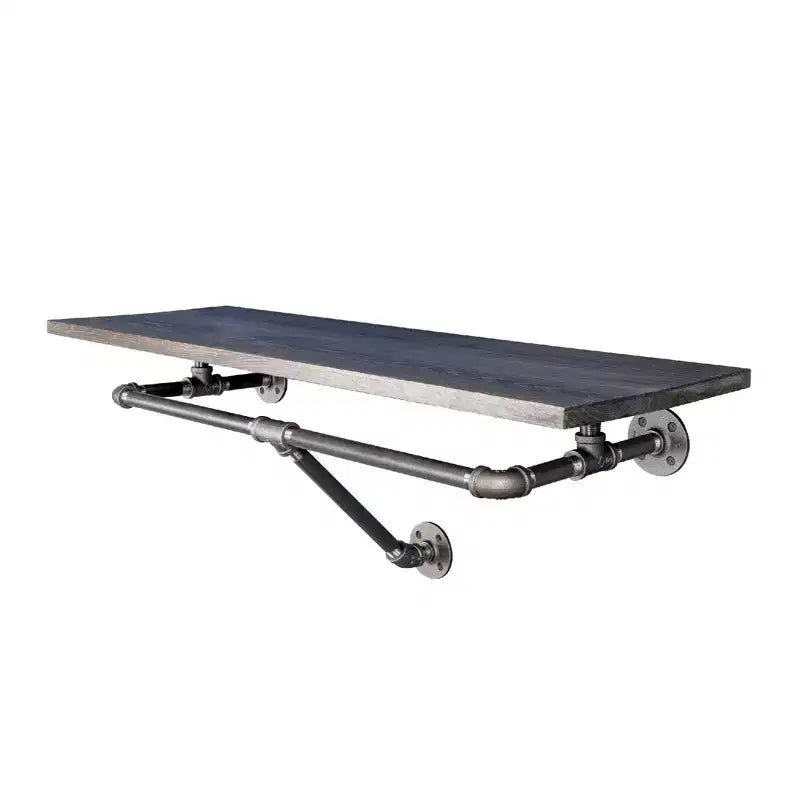 Pipe Decor 24 in. Wall Mounted Clothing Rack with Wood Shelf, Boulder Black