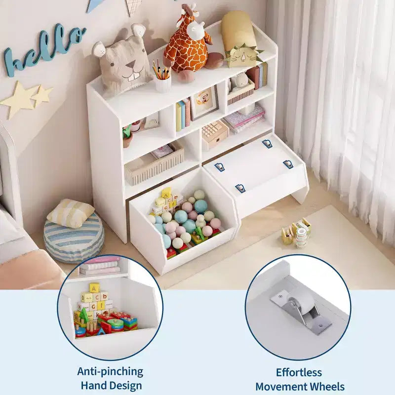 Mobiletto per bambini con cassetti su ruote, legno naturale/bianco, scaffale organizzatore