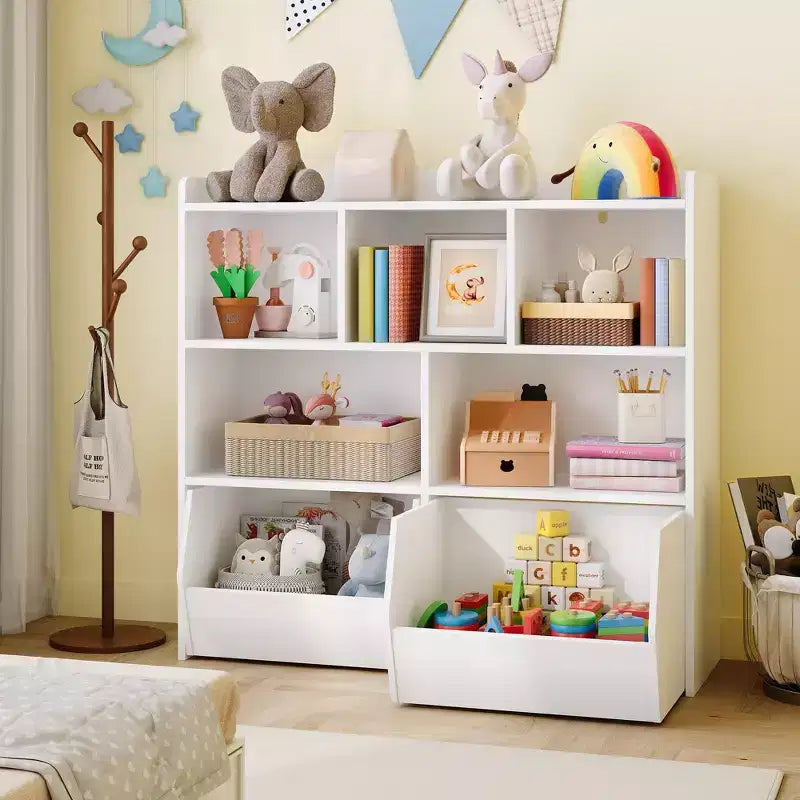 Mobiletto per bambini con cassetti su ruote, legno naturale/bianco, scaffale organizzatore