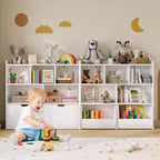 Mobiletto per bambini con cassetti su ruote, legno naturale/bianco, scaffale organizzatore