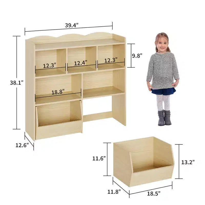 Mobiletto per bambini con cassetti su ruote, legno naturale/bianco, scaffale organizzatore