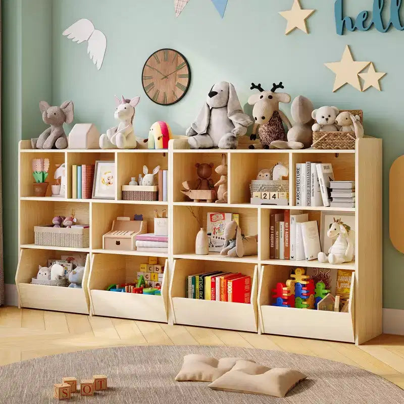 Mobiletto per bambini con cassetti su ruote, legno naturale/bianco, scaffale organizzatore