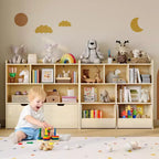 Mobiletto per bambini con cassetti su ruote, legno naturale/bianco, scaffale organizzatore