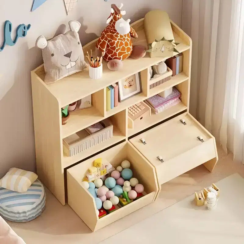 Mobiletto per bambini con cassetti su ruote, legno naturale/bianco, scaffale organizzatore