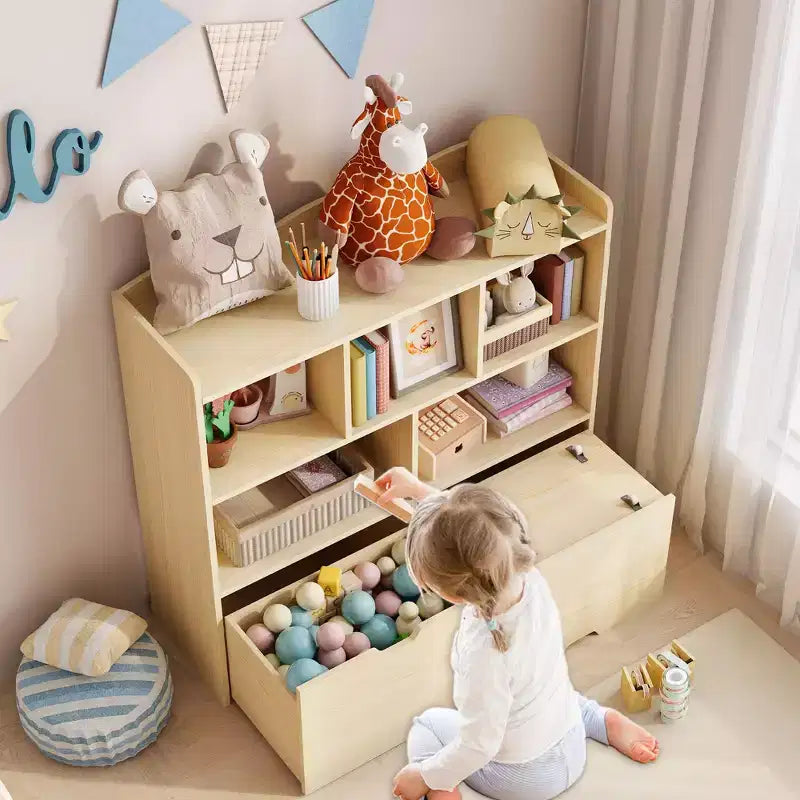 Mobiletto per bambini con cassetti su ruote, legno naturale/bianco, scaffale organizzatore