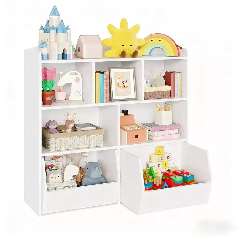 Mobiletto per bambini con cassetti su ruote, legno naturale/bianco, scaffale organizzatore