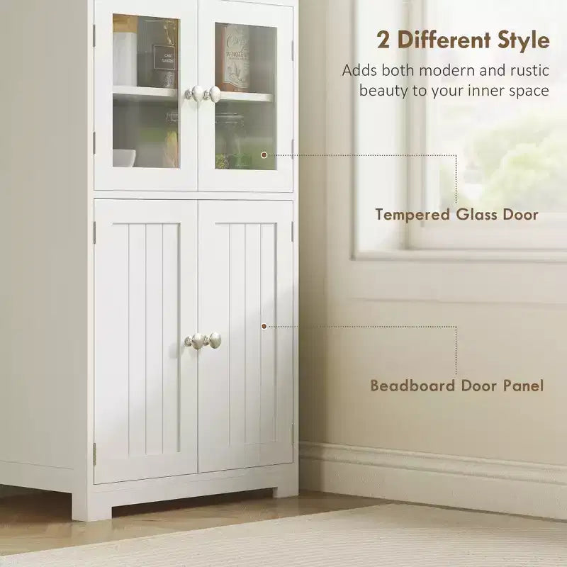 Dispensa autoportante da cucina bianca con credenza, a 4 ante, utente singolo
