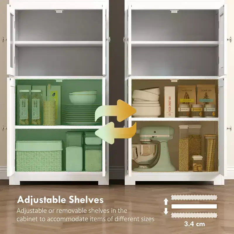 Dispensa autoportante da cucina bianca con credenza, a 4 ante, utente singolo