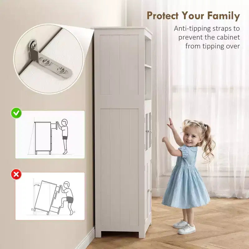 Dispensa autoportante da cucina bianca con credenza, a 4 ante, utente singolo
