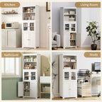 Dispensa autoportante da cucina bianca con credenza, a 4 ante, utente singolo