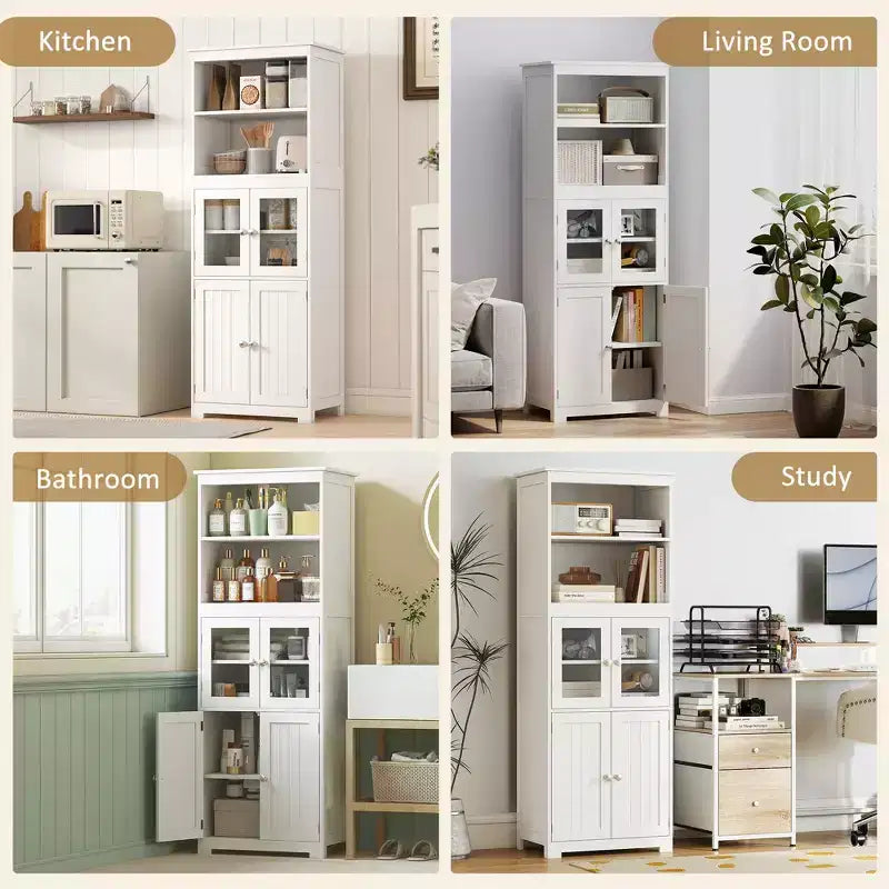 Dispensa autoportante da cucina bianca con credenza, a 4 ante, utente singolo