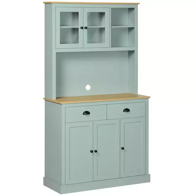 71 Freestanding Pantry, Kitchen Buffet with Hutch, Modern Storage Cabinet, Microwave Cabinet with Drawers, Glass Doors, and Adjustable Shelves