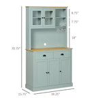 Dispensa da Cucina Autoportante Azzurra e in Legno Naturale con Cassetti e Ripiani Regolabili, 1 Pezzo