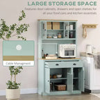 Dispensa da Cucina Autoportante Azzurra e in Legno Naturale con Cassetti e Ripiani Regolabili, 1 Pezzo