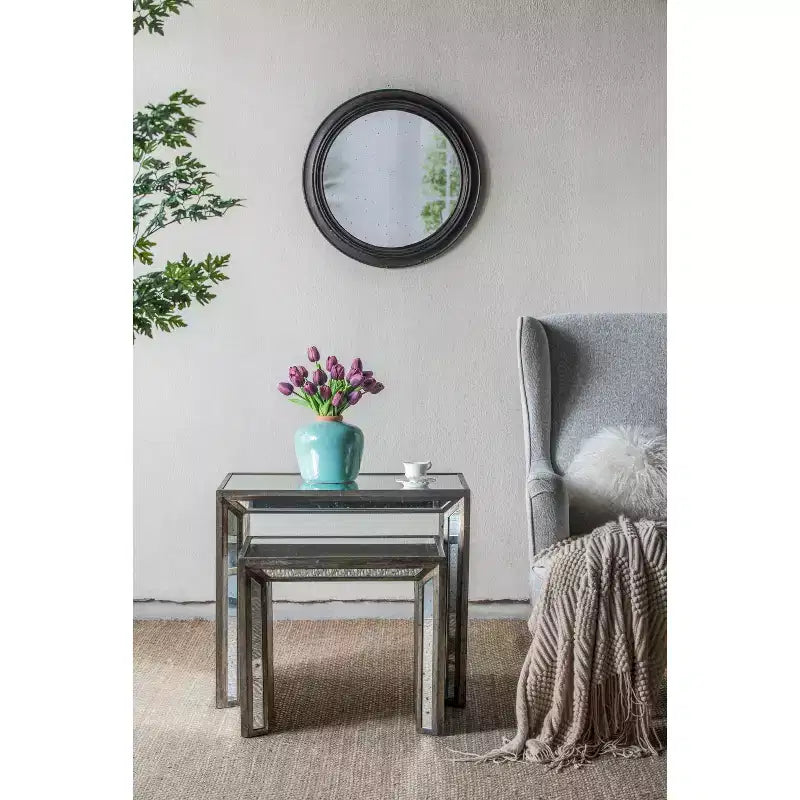 MAYEERTY 23.5 Circle Wall Mirror with Wooden Black Frame, Antique Classic Decor Mirror for Living Room, Foyer, Bathroom, Office