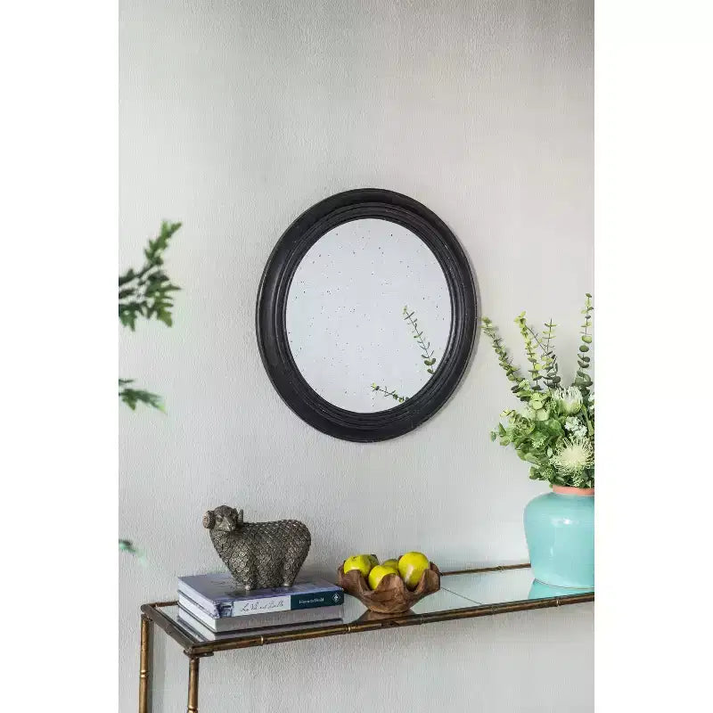 Specchio da parete rotondo antico marrone e nero, con cornice, singolo, 23,6 pollici