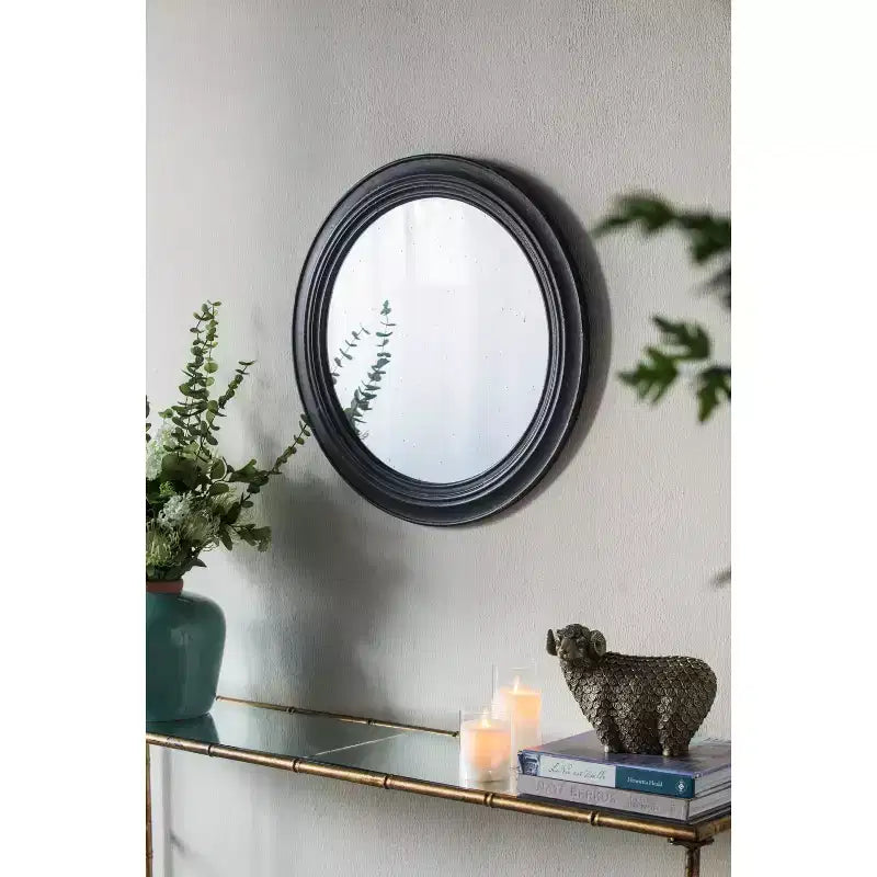 Specchio da parete rotondo antico marrone e nero, con cornice, singolo, 23,6 pollici