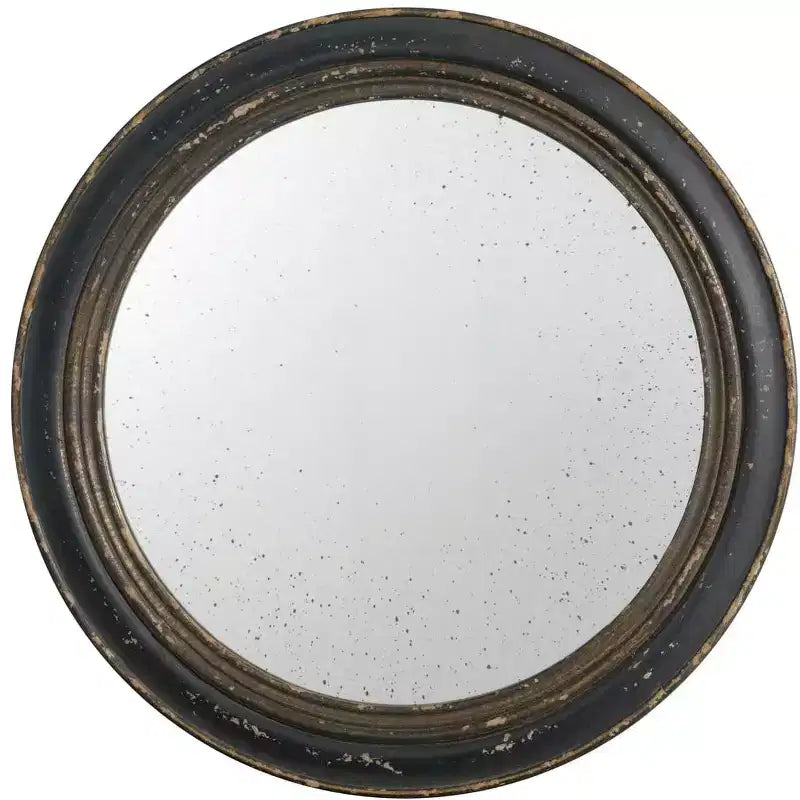 Specchio da parete rotondo antico marrone e nero, con cornice, singolo, 23,6 pollici