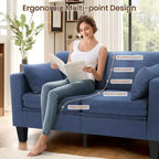 Divano letto convertibile 6 in 1, Blu/Grigio, Divanetto 2 posti trasformabile con letto estraibile, tasche portaoggetti e 2 cuscini, Lino