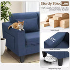 Divano letto convertibile 6 in 1, Blu/Grigio, Divanetto 2 posti trasformabile con letto estraibile, tasche portaoggetti e 2 cuscini, Lino