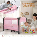 Culla e box da viaggio 3-in-1 rosa per 1 neonato