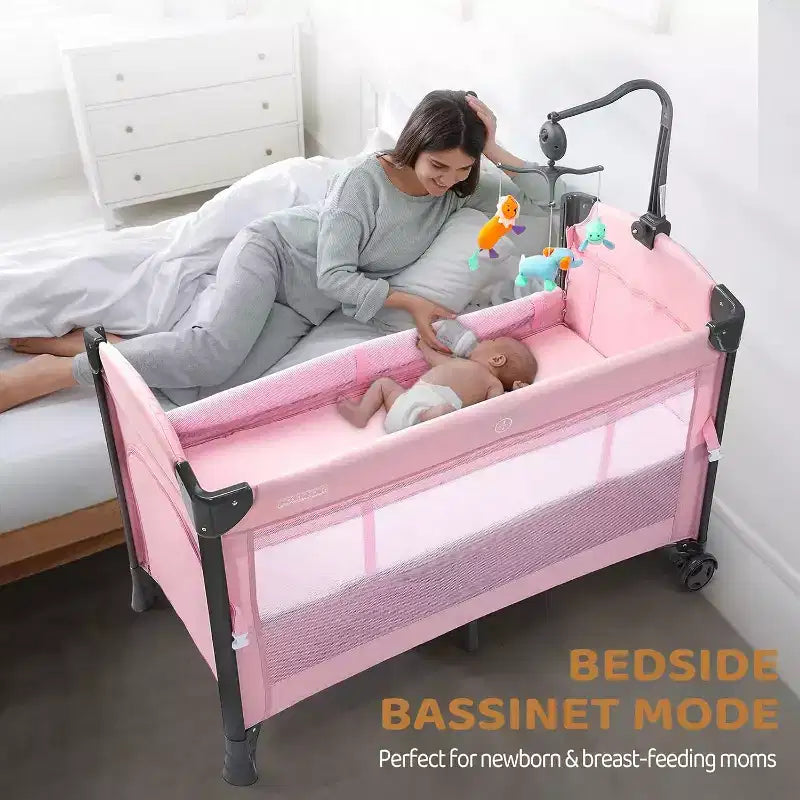 Culla e box da viaggio 3-in-1 rosa per 1 neonato