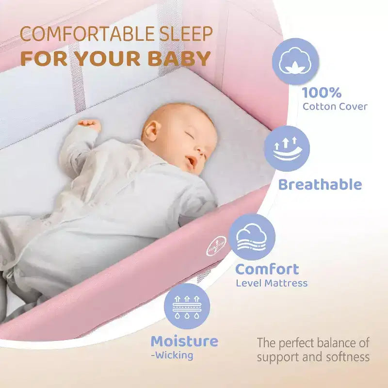 Culla e box da viaggio 3-in-1 rosa per 1 neonato
