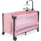 Culla e box da viaggio 3-in-1 rosa per 1 neonato