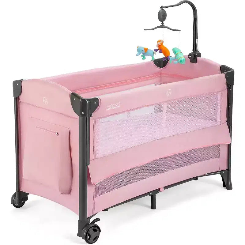 Culla e box da viaggio 3-in-1 rosa per 1 neonato