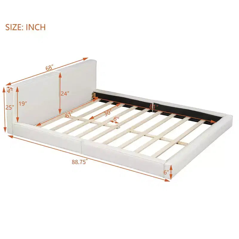 Letto a piattaforma Queen imbottito in velluto beige/grigio, non necessita di rete a molle
