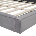 Letto a piattaforma Queen imbottito in velluto beige/grigio, non necessita di rete a molle
