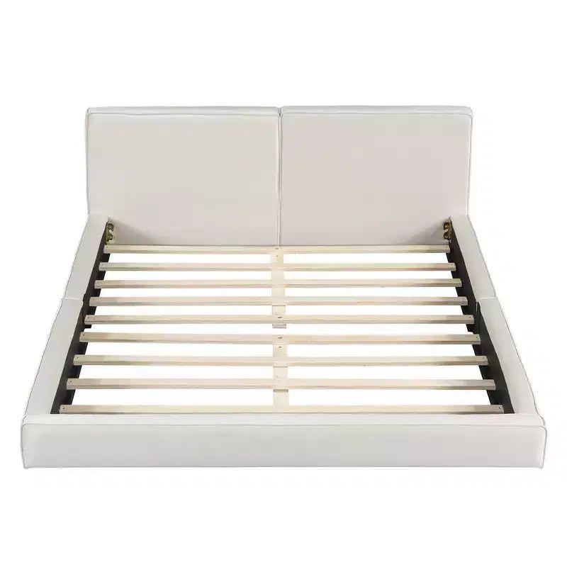 Letto a piattaforma Queen imbottito in velluto beige/grigio, non necessita di rete a molle