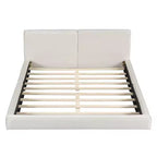 Letto a piattaforma Queen imbottito in velluto beige/grigio, non necessita di rete a molle