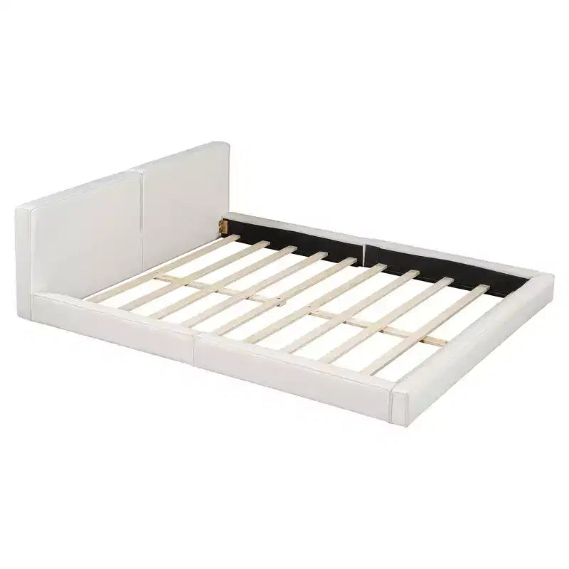 Letto a piattaforma Queen imbottito in velluto beige/grigio, non necessita di rete a molle