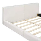 Letto a piattaforma Queen imbottito in velluto beige/grigio, non necessita di rete a molle