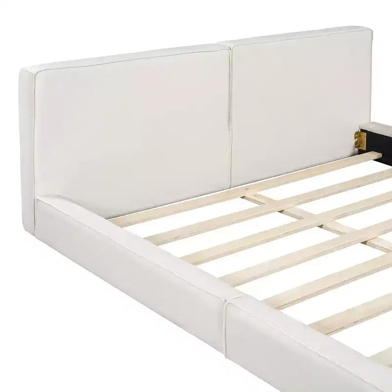 Letto a piattaforma Queen imbottito in velluto beige/grigio, non necessita di rete a molle