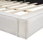 Letto a piattaforma Queen imbottito in velluto beige/grigio, non necessita di rete a molle
