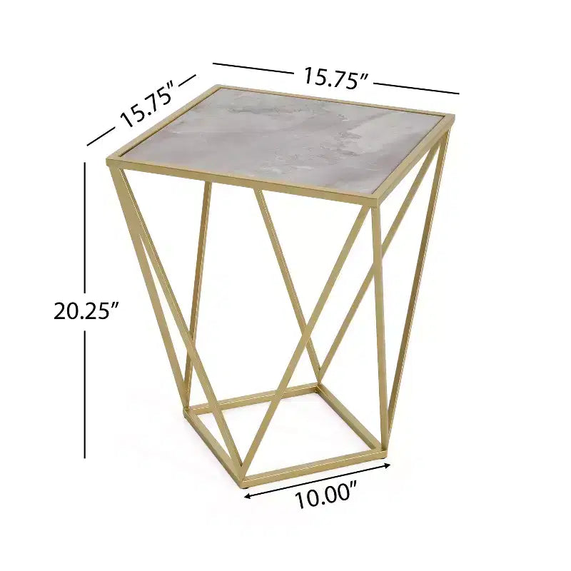 Tavolino geometrico dorato, quadrato, singolo