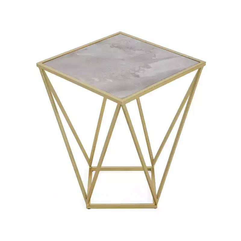 Tavolino geometrico dorato, quadrato, singolo
